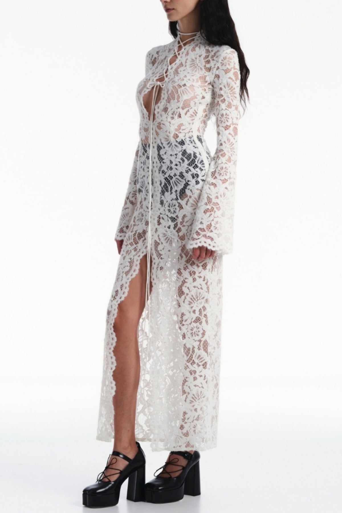 Lace Up Split Midi Dress