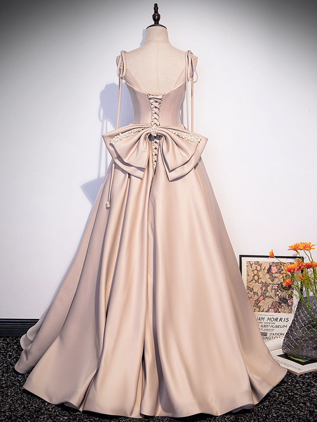 Champagne A-Line Satin Dress
