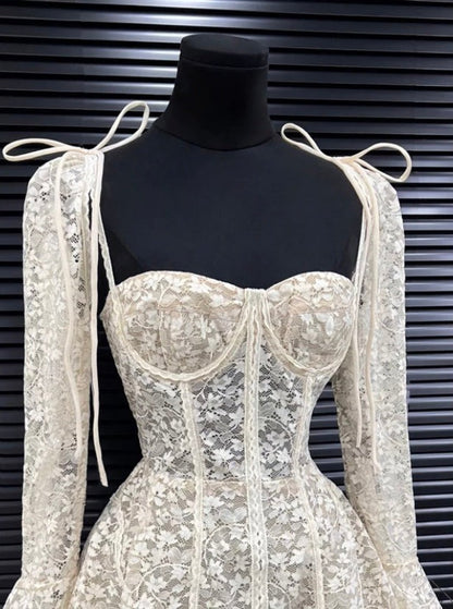 Beige Lace Mini Dress