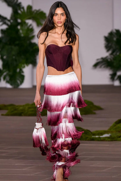 Despo Gradient Fringe Corset Two Piece Bandage Set