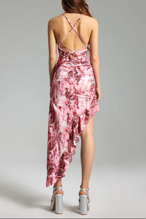 FLORAL RUFFLED SKEW DRESS