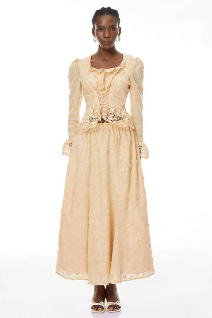 rebecca Floral Lace Blouse & Skirt Set in apricot