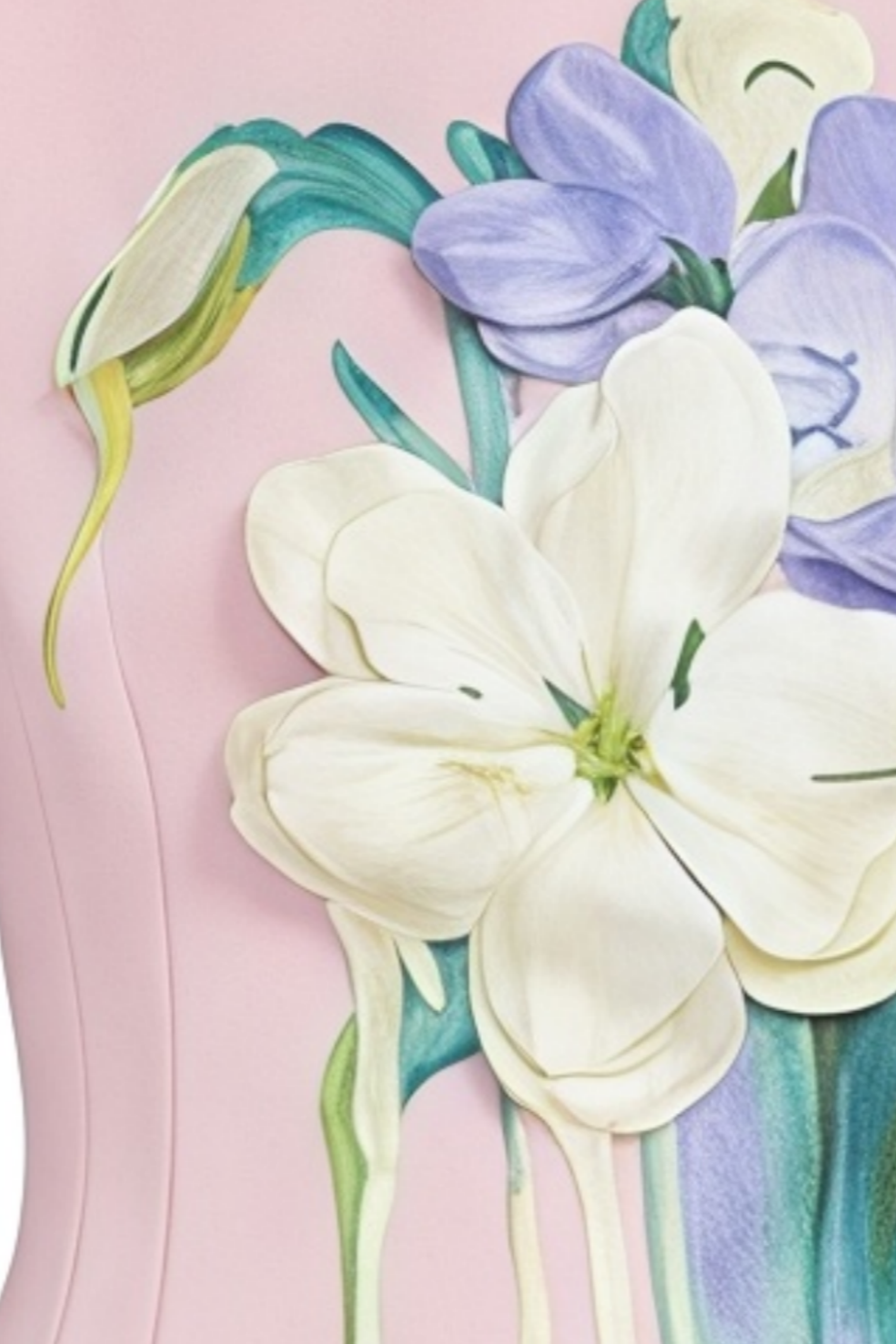 Pink Sleeveless Boat Neck 3D Floral Print A-Line Mini Dress