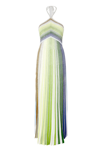 Halter Metallic Gradient Knit Maxi Dress - Green