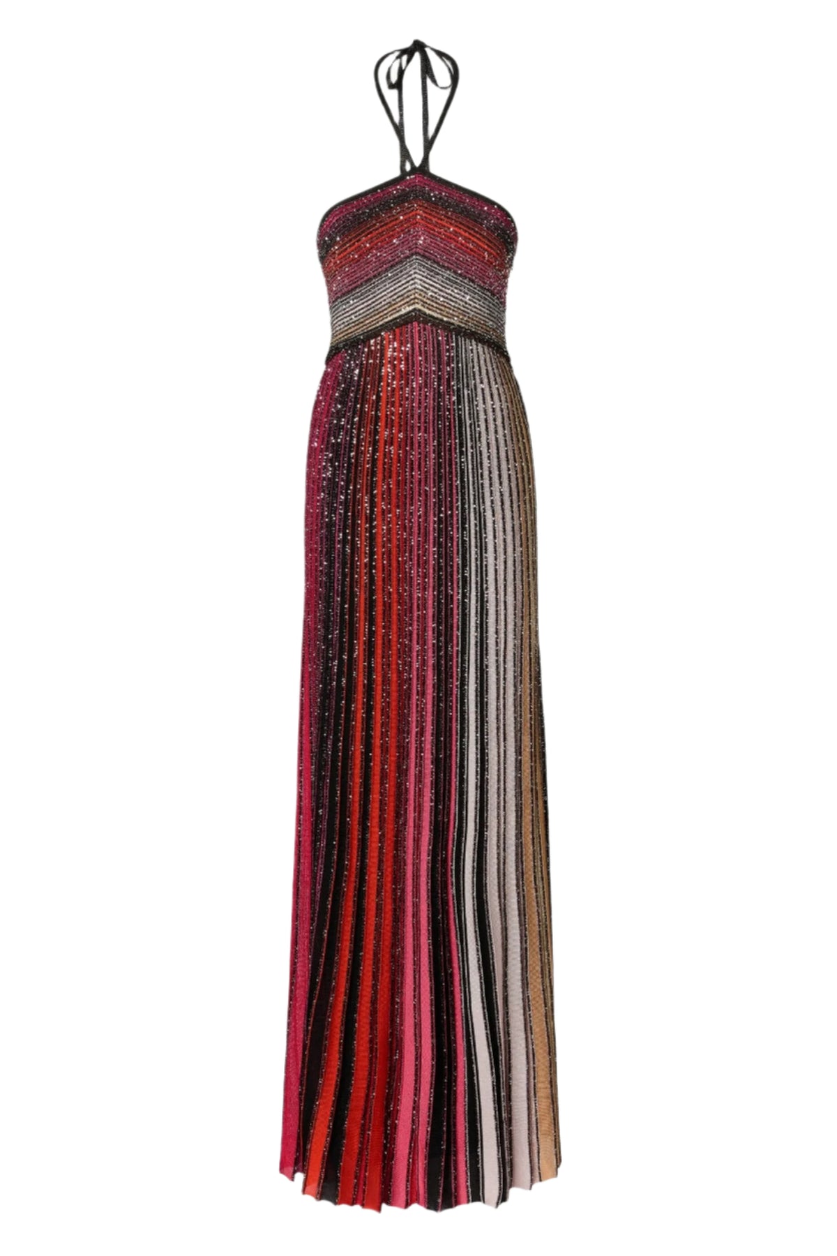 Halter Metallic Gradient Knit Maxi Dress - Red