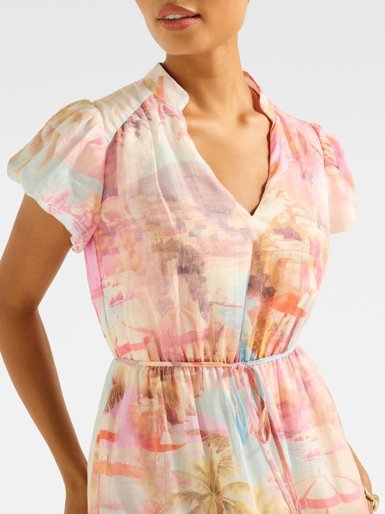 Puff Sleeves Tiered Midi Dress