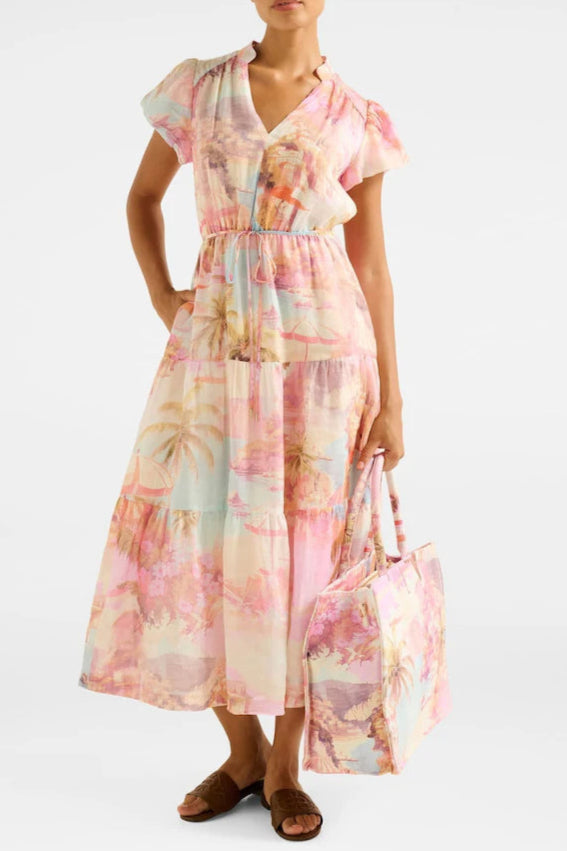 Puff Sleeves Tiered Midi Dress