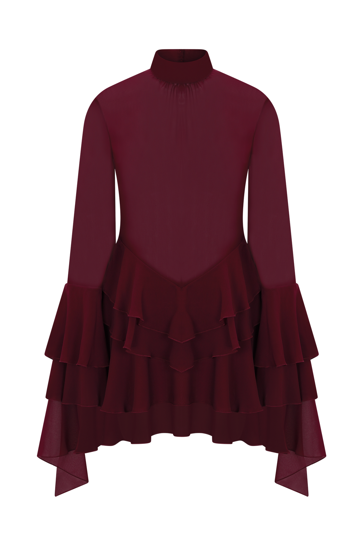 Chiffon Ruffle Mini Dress - Wine