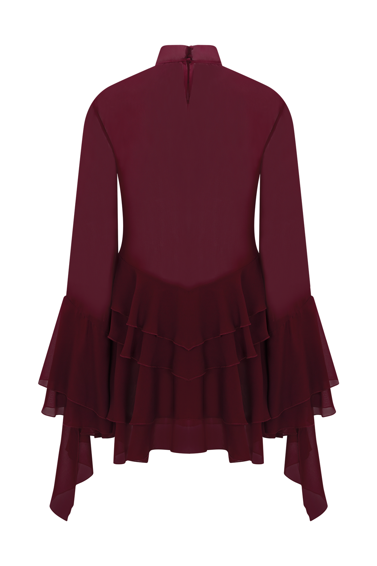 Chiffon Ruffle Mini Dress - Wine