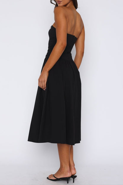 sandra Strapless Midi Dress in black