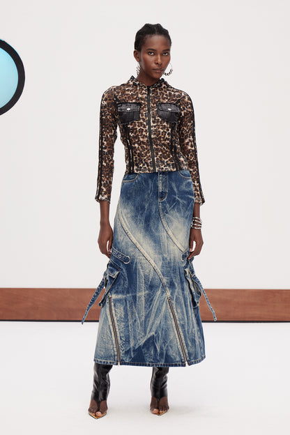 Jamie Deconstruct Bleached Denim Maxi Skirt
