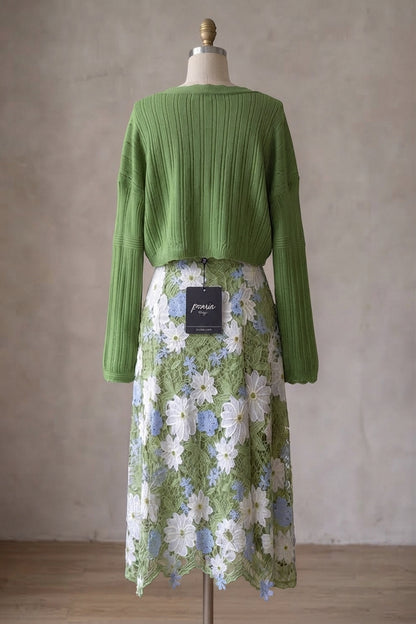 Green Floral Lace Slip Dress & Cropped Shrug Two-Piece Set