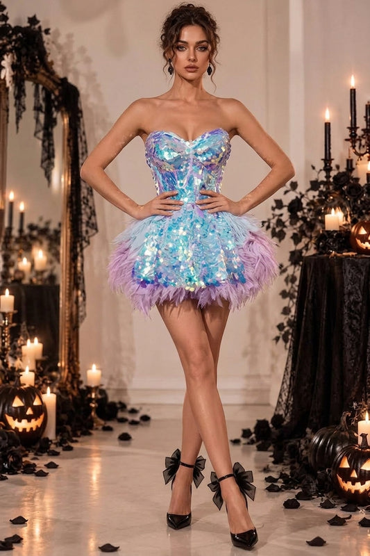 Sparkly Sequins Ruffles Backless Two Pieces Set