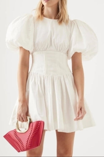 Puff Sleeve Mini Dress In White
