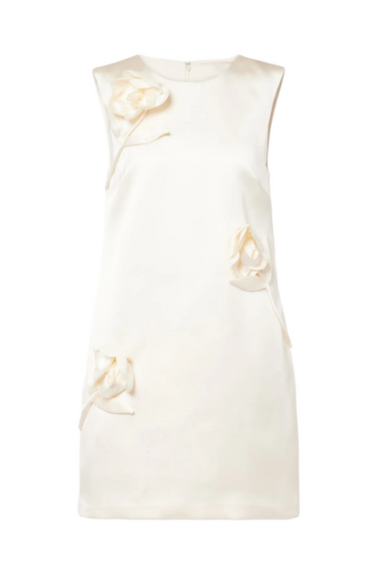Floral Appliqué Satin Mini Dress
