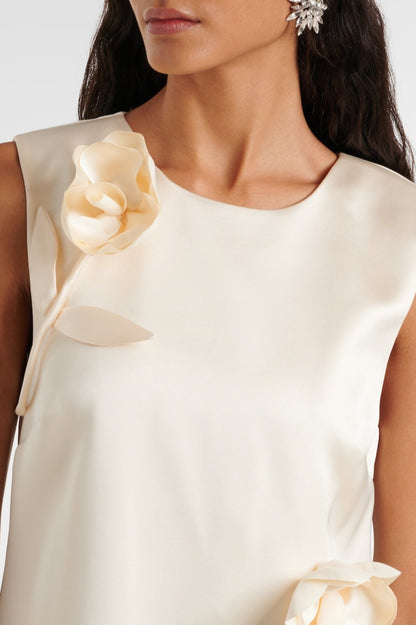 Floral Appliqué Satin Mini Dress