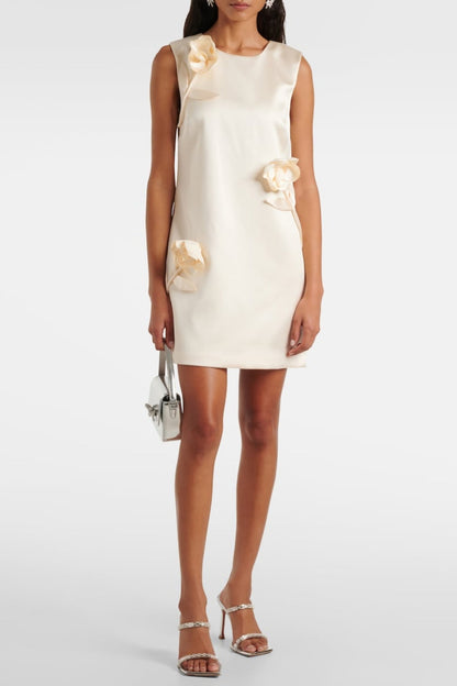 Floral Appliqué Satin Mini Dress