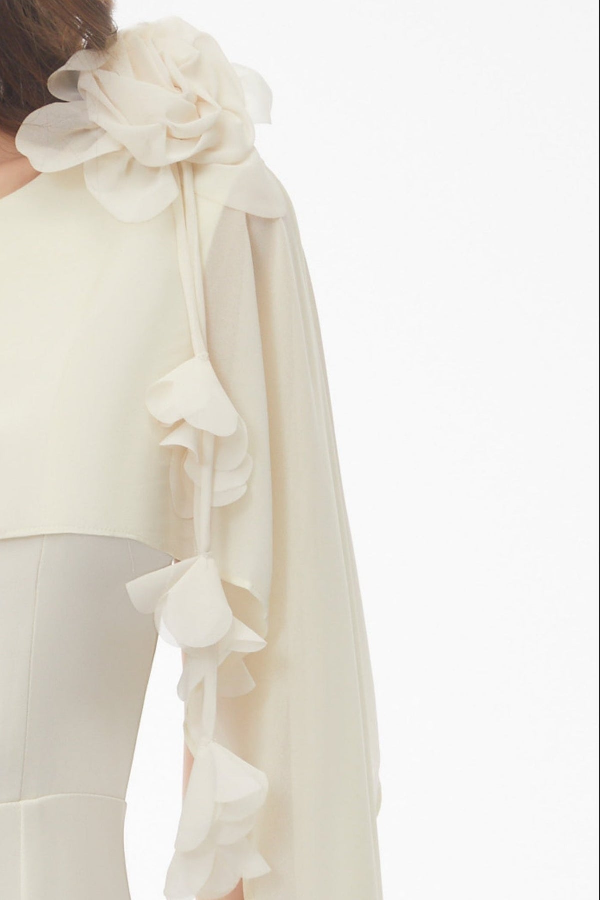 Cape Sleeve 3D Floral Chiffon Midi Mermaid Dress