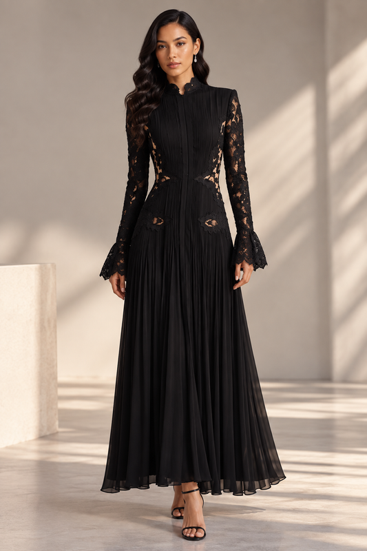 Black Matte Crepe A-line Maxi Dress