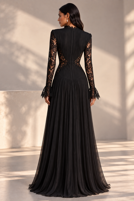 Black Matte Crepe A-line Maxi Dress