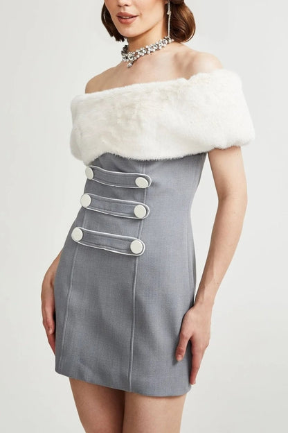 GRISELDA FAUX FUR OFF SHOULDER MINI DRESS
