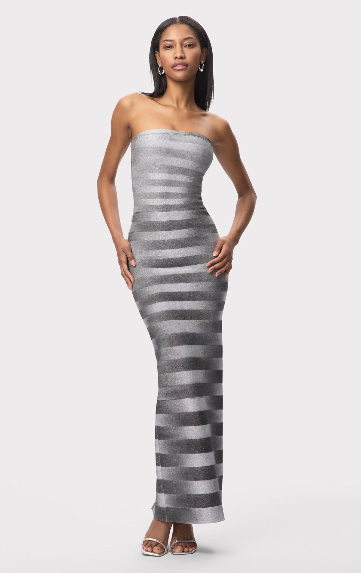janice Grey stripes bling detail bandage maxi dress in silver