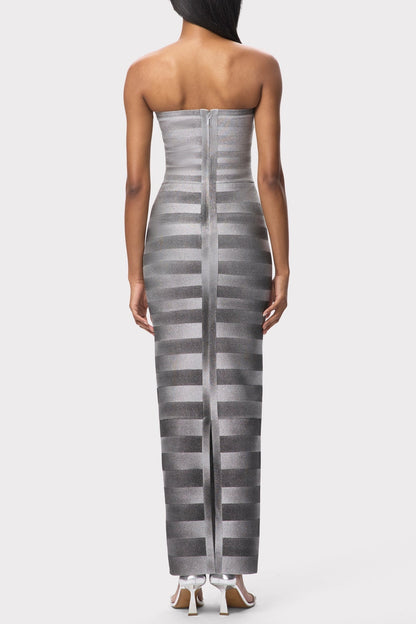 janice Grey stripes bling detail bandage maxi dress in silver