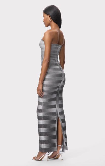 janice Grey stripes bling detail bandage maxi dress in silver
