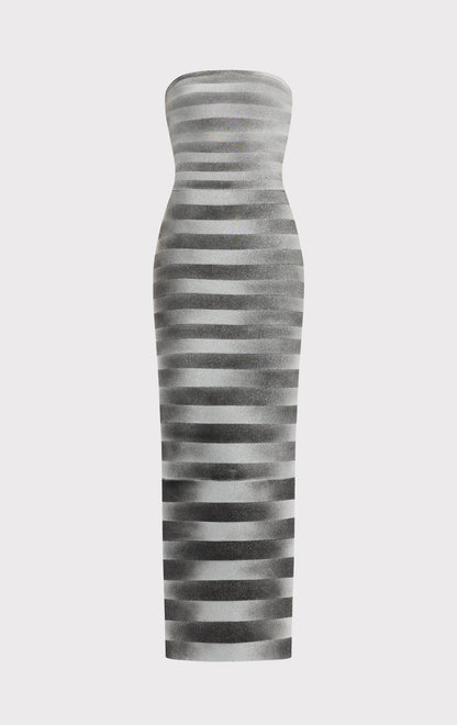 janice Grey stripes bling detail bandage maxi dress in silver
