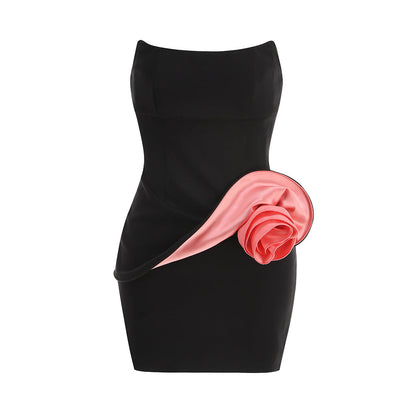 darlene Strapless Floral mini Dress in black