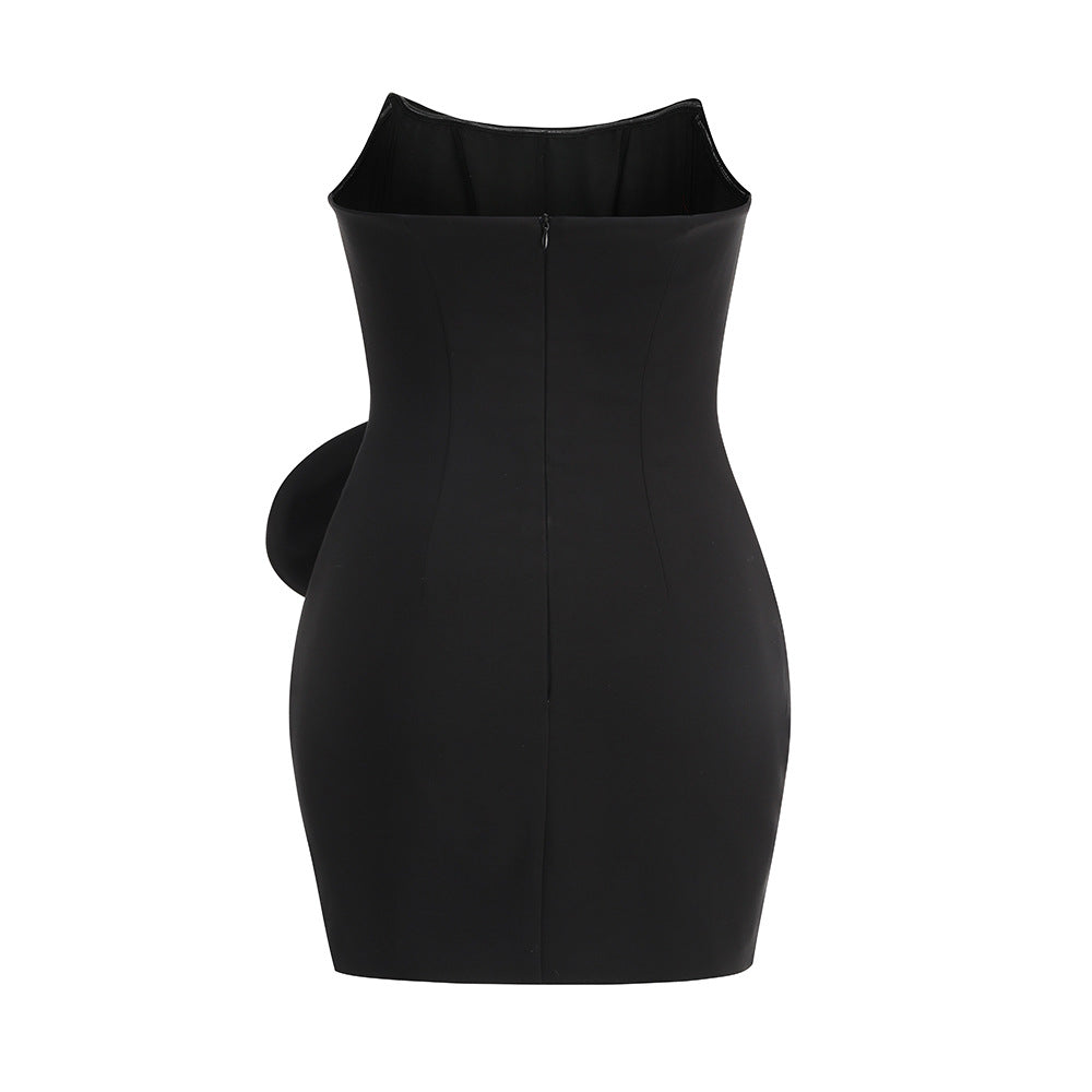 darlene Strapless Floral mini Dress in black