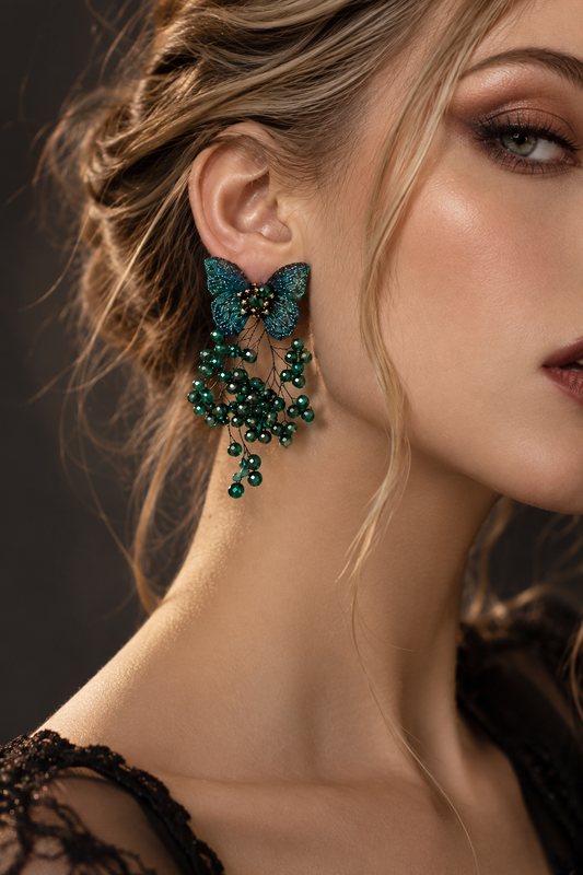Handmade Teal Mesh Butterfly Dangle Earrings