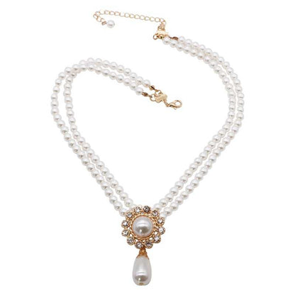 Women's Double Layered Pearl Choker With Pearl Drop Pendant