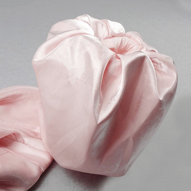 Smiley Puff Sleeve Satin Midi Dress in pink