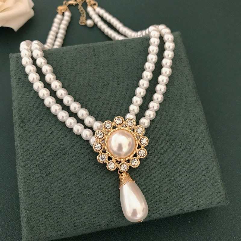 Women's Double Layered Pearl Choker With Pearl Drop Pendant