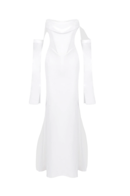 Off Shoulder Corset Maxi Dress - White