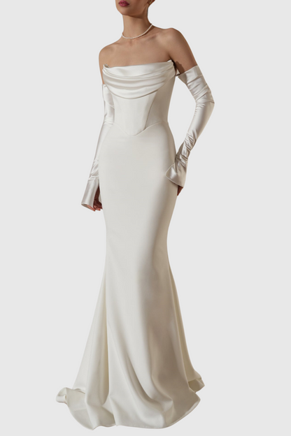 Off Shoulder Corset Maxi Dress - White