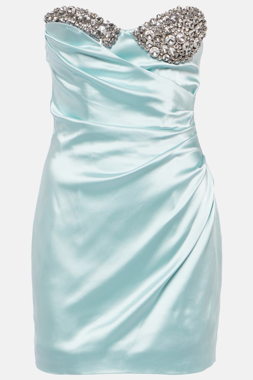 Diamante Strapless Satin Mini Dress - Blue