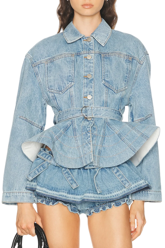 Hitania Ruffle Denim Jacket & Skirt Set
