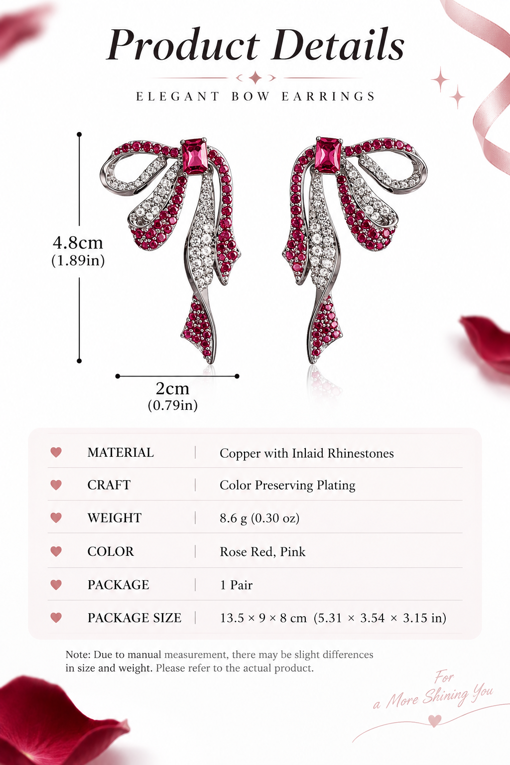 Hot Pink Rhinestone Ribbon Statement Earrings