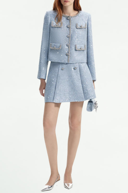 BLUE SEQUIN BOUCLE JACKET