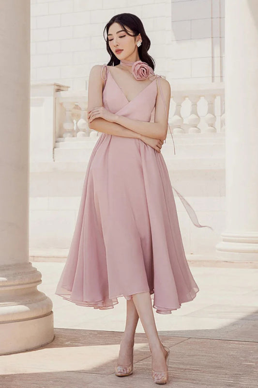 PLEATED FLARE BOTTOMING MIDI DRESS IN PINK