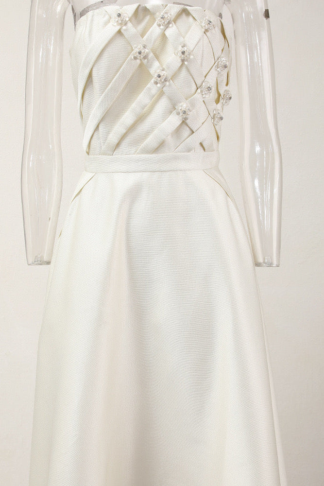 Strapless Straight Across Neck Polyester Midi Dress