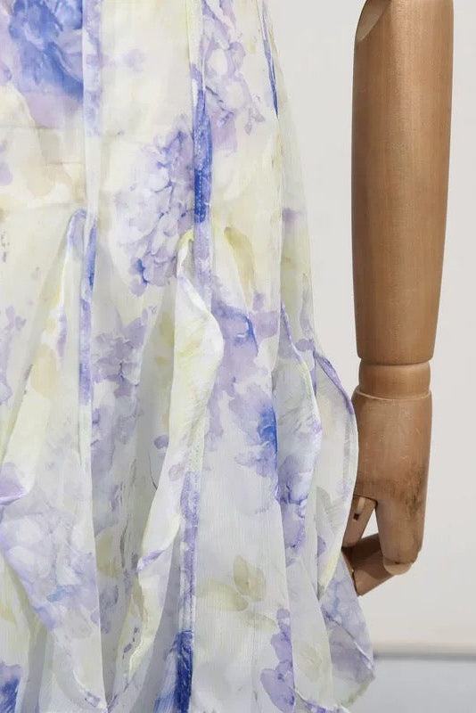 helen Floral Frill Off-Shoulder Maxi Dress in blue
