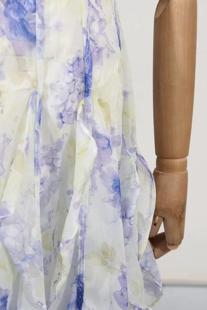 helen Floral Frill Off-Shoulder Maxi Dress in blue