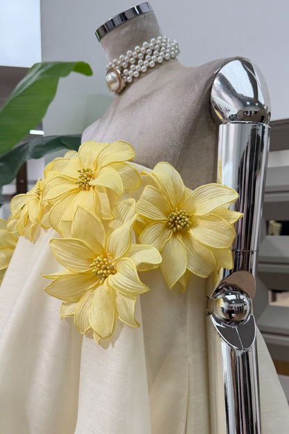 sabrina Off-Shoulder 3D Floral Mini Dress in Yellow