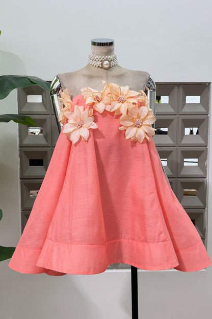 sabrina Off-Shoulder 3D Floral Mini Dress in pink