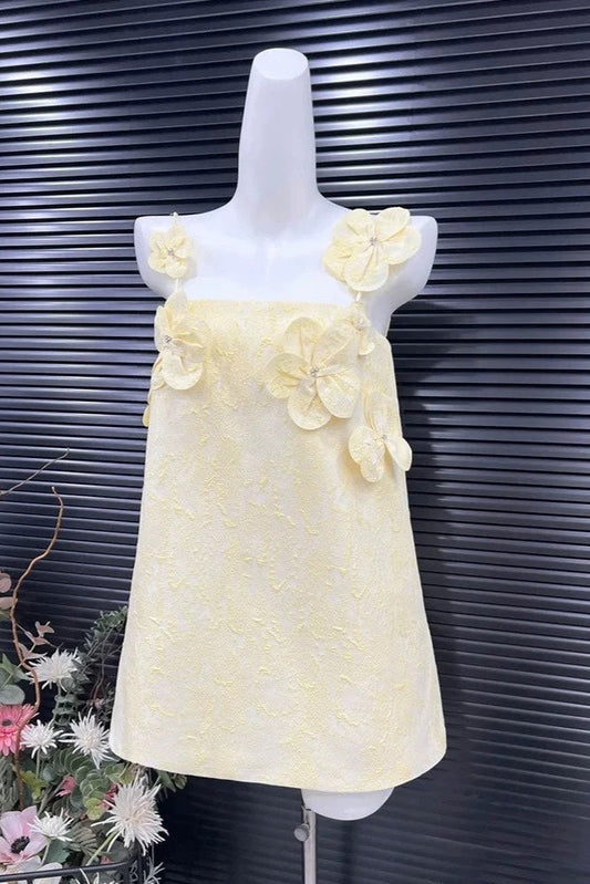 tracy floral jacquard mini dress in yellow