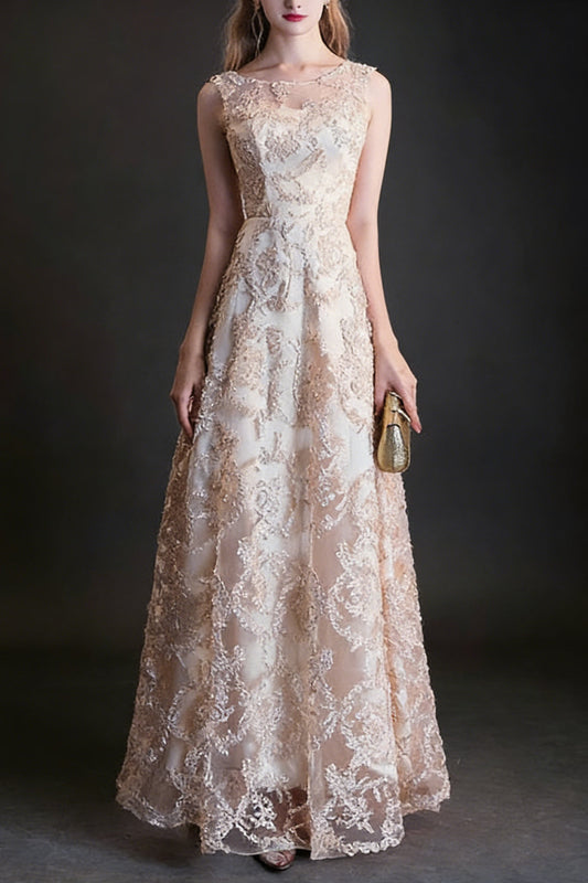 Queena Elegant  Evening Gown maxi dress— Champagne