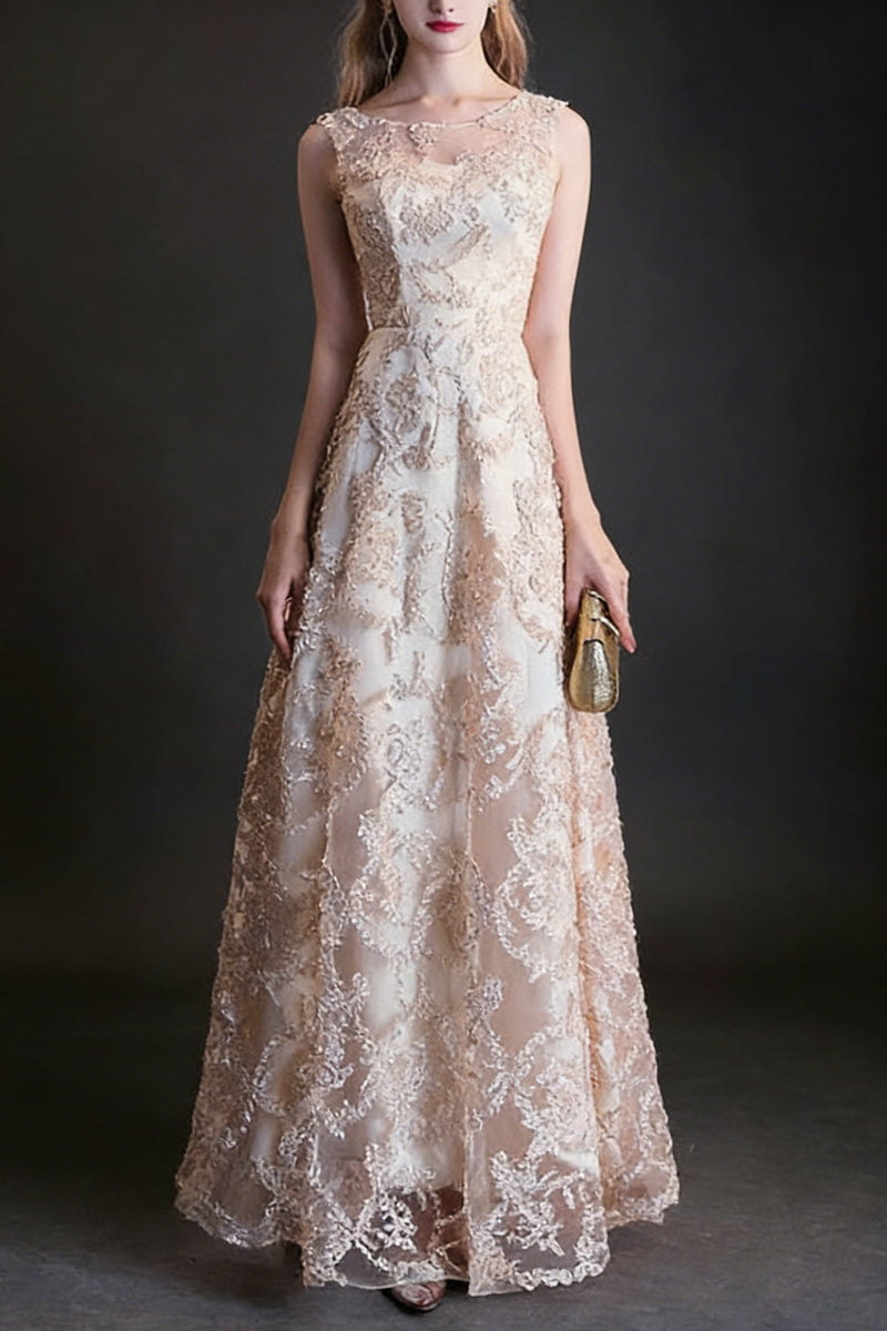 Queena Elegant  Evening Gown maxi dress— Champagne